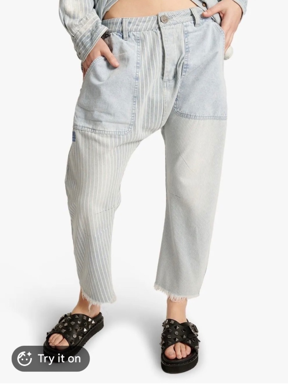 One Teaspoon Women's One Teaspoon Blue & White Stripe Sinners Crotch Jeans